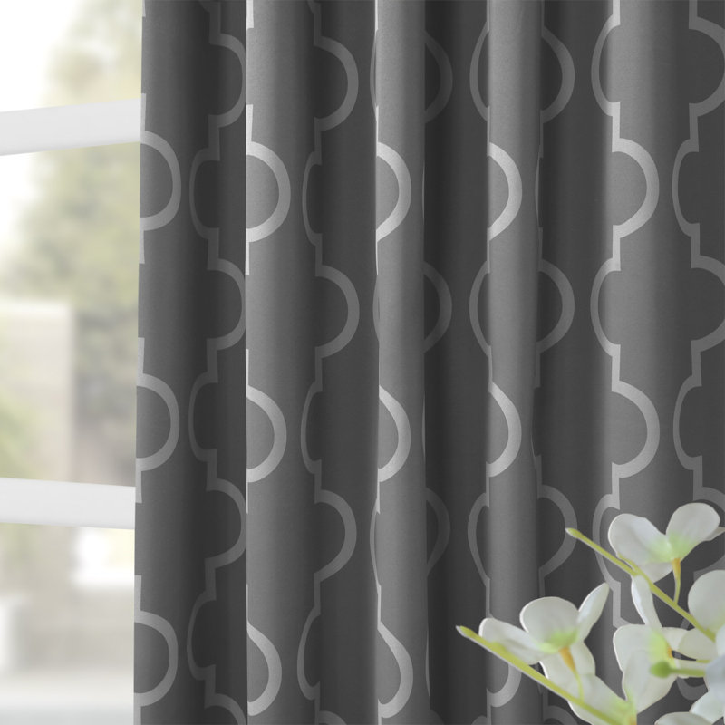 Roth Room Modern Chic Trellis Darkening Curtains for Bedroom - Living Room  Single Panel, 50" x 84", Gray and Silver
