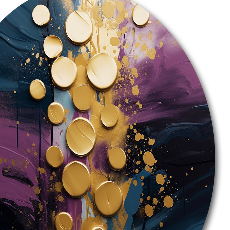 Mauve et bleu, réalités sur toile III - peinture abstraite ronde, art mural en métal, H 16 po x l 16 po x P 1 po