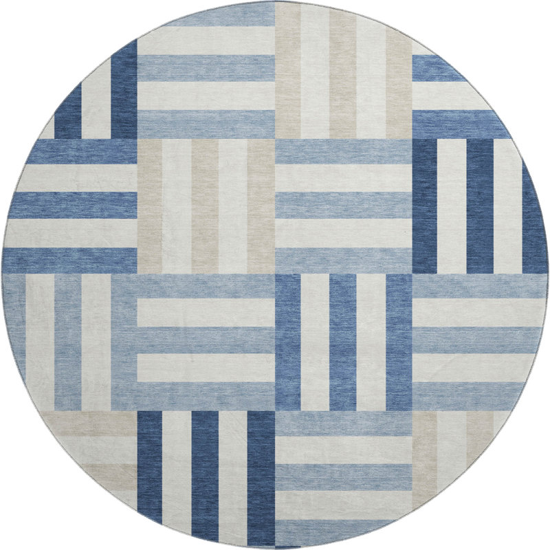Premium Machine Washable Mayfield AMF2332 Geometric Rug, Navy, 8' Round