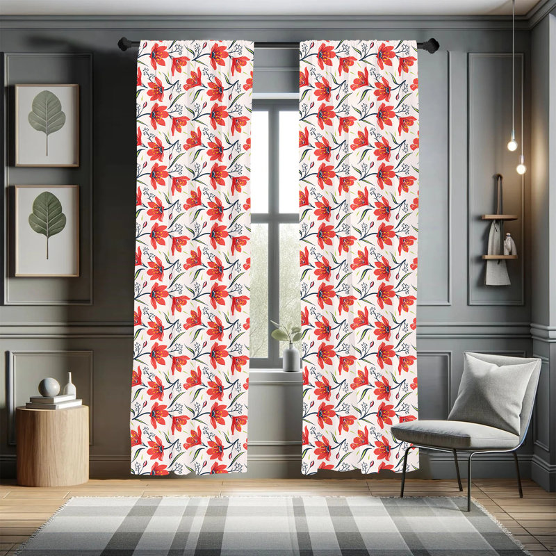 Floral Semi-Sheer Rod Pocket Curtain Panels, 28" x 95"