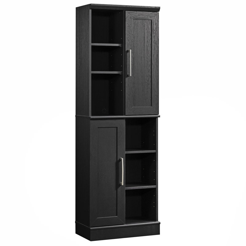 Armoire de rangement polyvalente à finition noire et brune pour la lessive, le bureau et le vestibule, conception compacte avec tablettes réglables, pour le nettoyage des articles de toilette dans diverses pièces