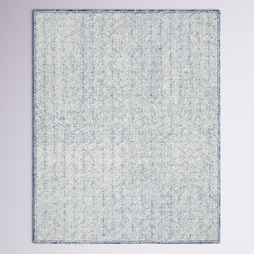 Basham Geometric Handmade Tufted Wool Navy/Cream Area Rug Willa Arlo™ Interiors Rug