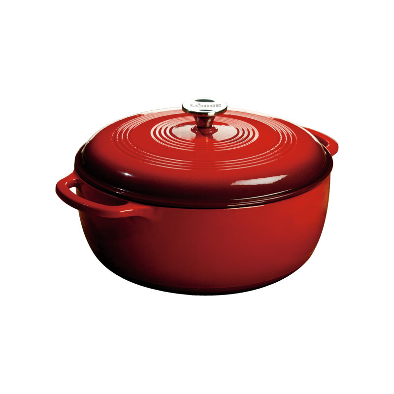 Lodge Enameled Cast Iron Dutch Oven, Red, 7.5 Qt.