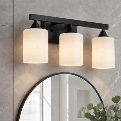 3-Light Matte Black Bathroom Vanity Light