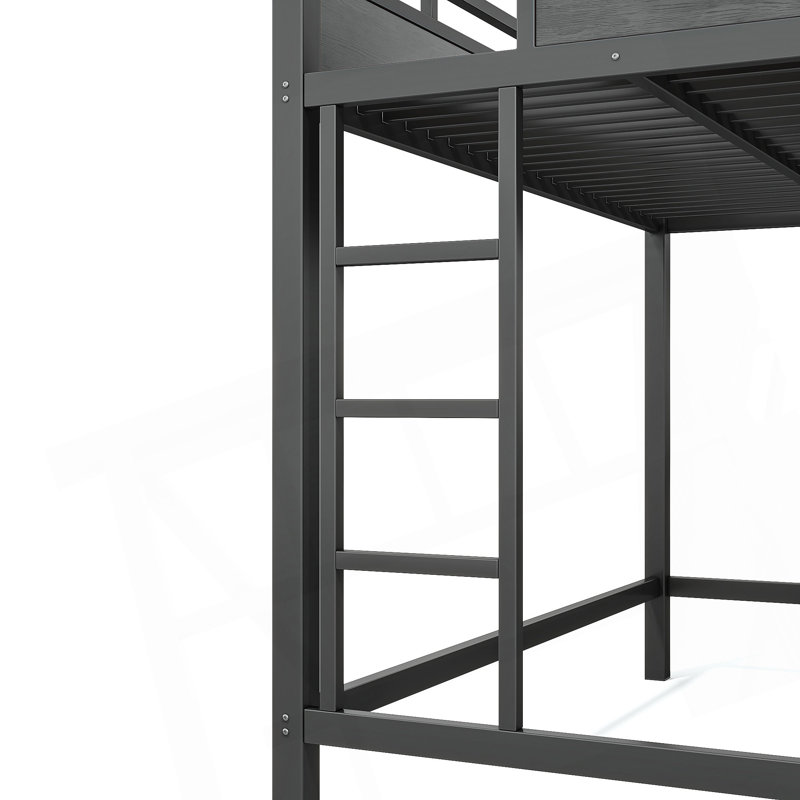 Structure de lit simple de taille mezzanine avec tablettes de rangement et panneau perforé, lit mezzanine en métal avec ports USB et lumières DEL, sécuritaire et robuste