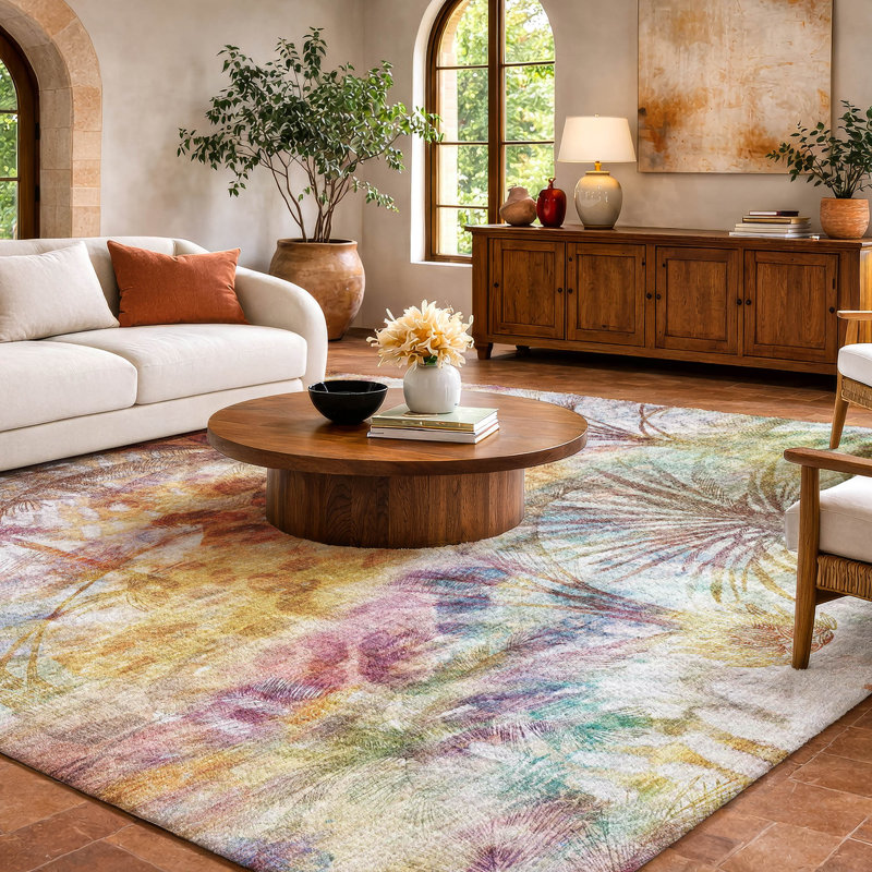 Premium Machine Washable Dream Shag ADS210 Palms Rug, 10' x 14'