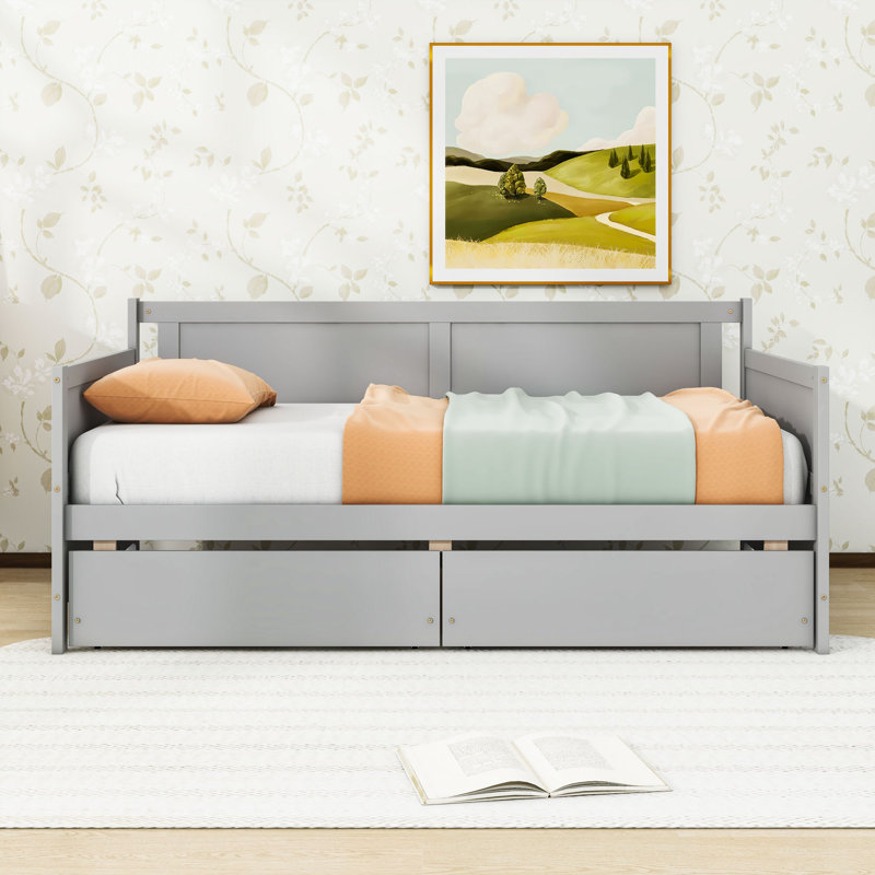 Twin Size Daybed with Hideaway Drawers, Gray