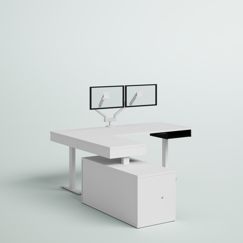 Izabel Adjustable L-Shaped Standing Desk, White/Black
