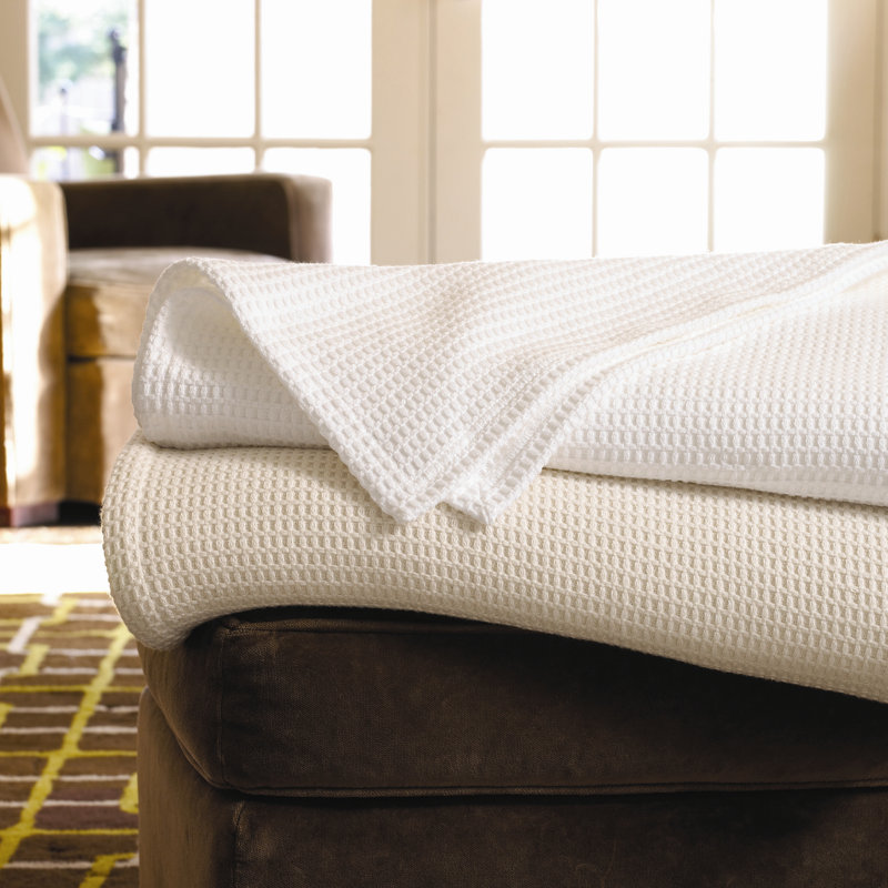 Luxurious Twin White Waffle Weave Cotton Throw Blanket