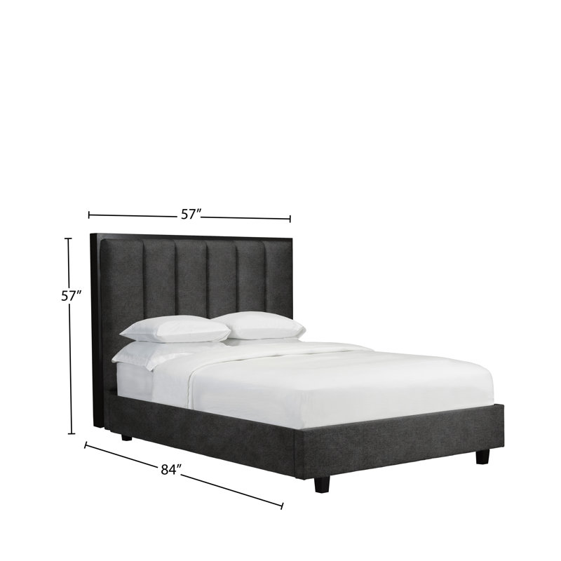 Lit plateforme en tissu d’ameublement en bois massif, Double, Pierre