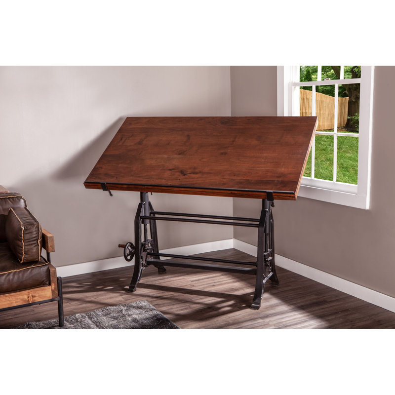 Artezia Teak Wood Adjustable Crank Drafting Desk, 63" Brown