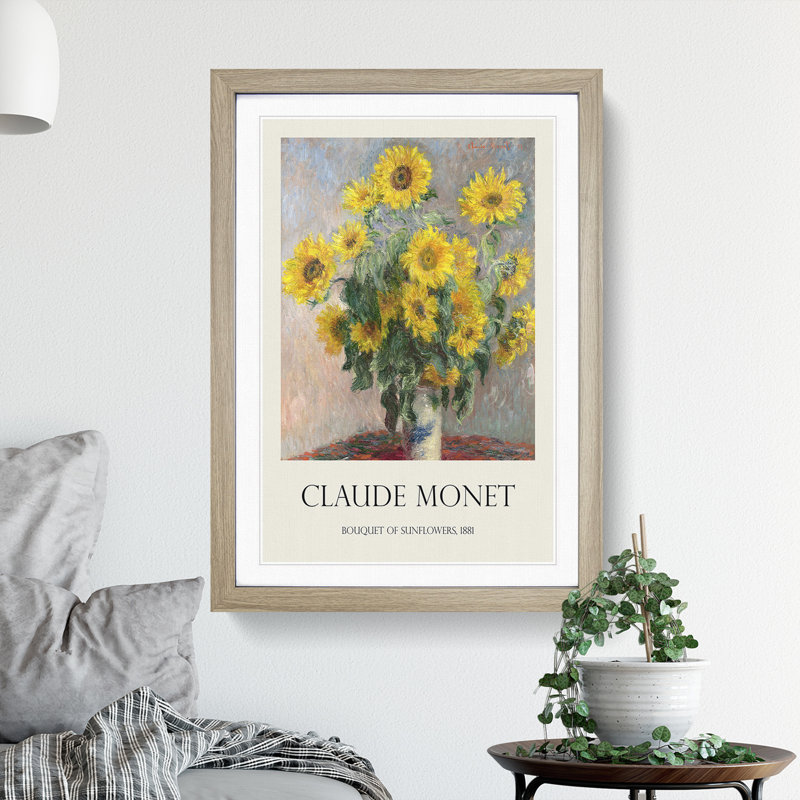 Bouquet of Sunflowers by Pierre-Auguste Renoir - Picture Frame Art Prints, Oak, 48cm H x 36cm W x 2cm D