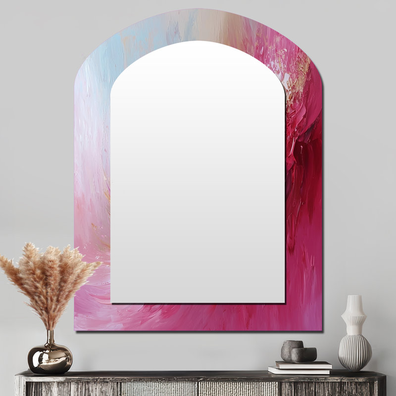Or et rose océan encre Harmony III - grand miroir mural arqué sur métal, 43 po x 33 po