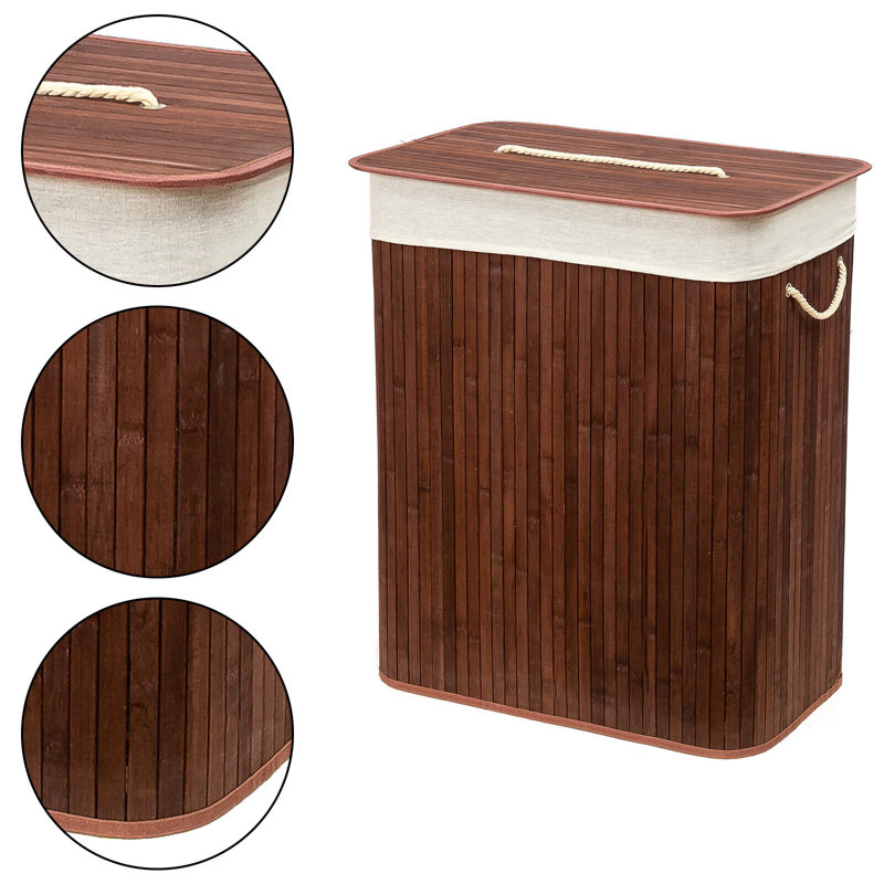 Rectangular Bamboo Laundry Basket-Natural With Div Bamboo Laundry Hamper with Handles, Brown, 60" H x 32" W x 52" D