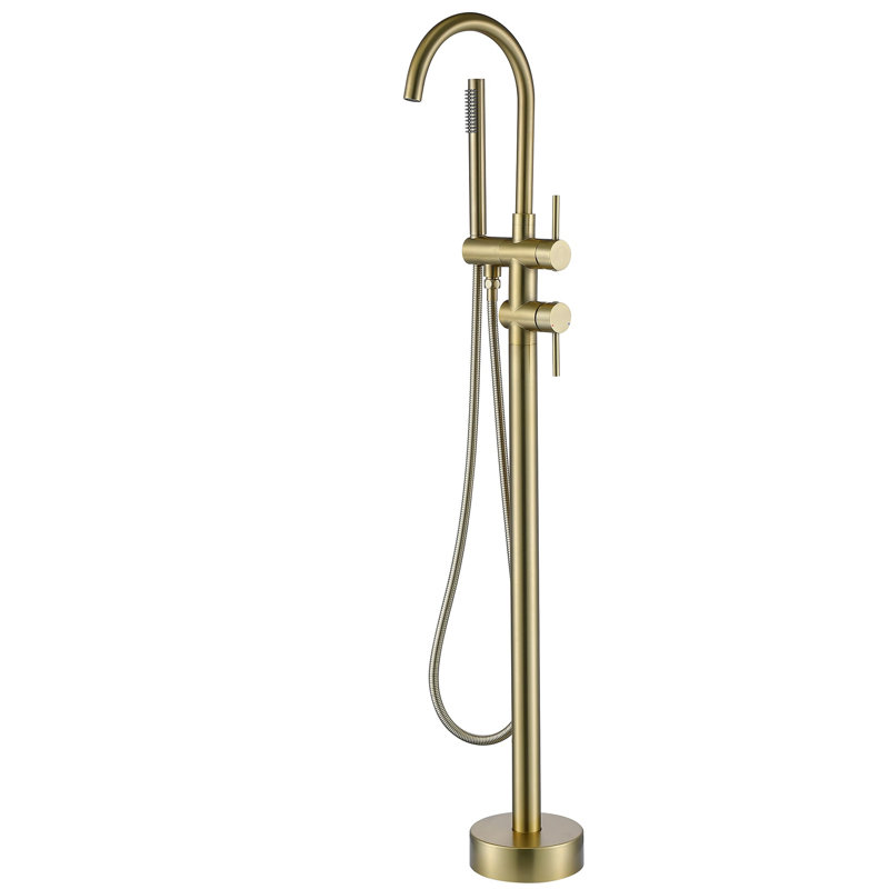 2 Handle Freestanding Tub Filler with Diverter, Brushed Gold