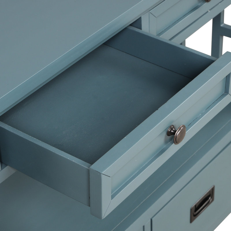 Console de 36 po en bleu avec 4 tiroirs et tablette pour les espaces de vie