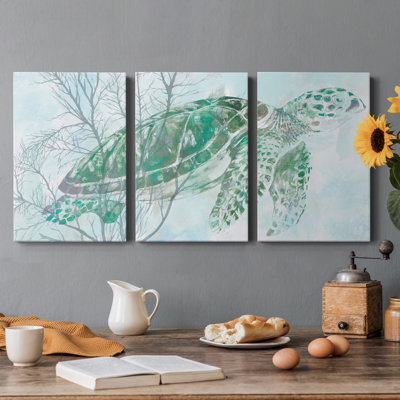 " Watercolor Sea Turtle I " 3 Piece Art Graphic Art Print