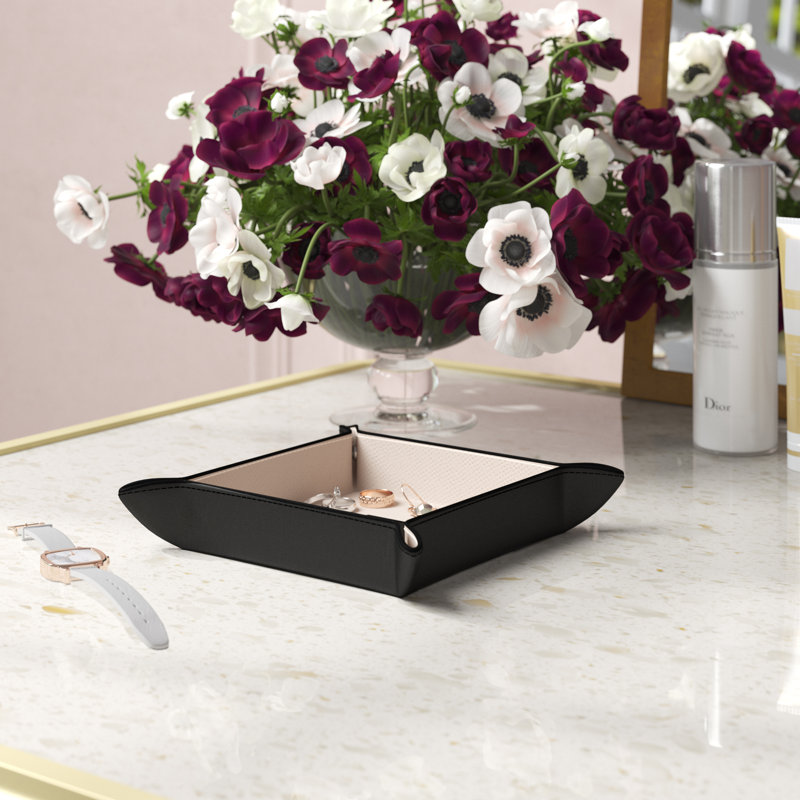 Leather Trinket Dish, Black/Beige