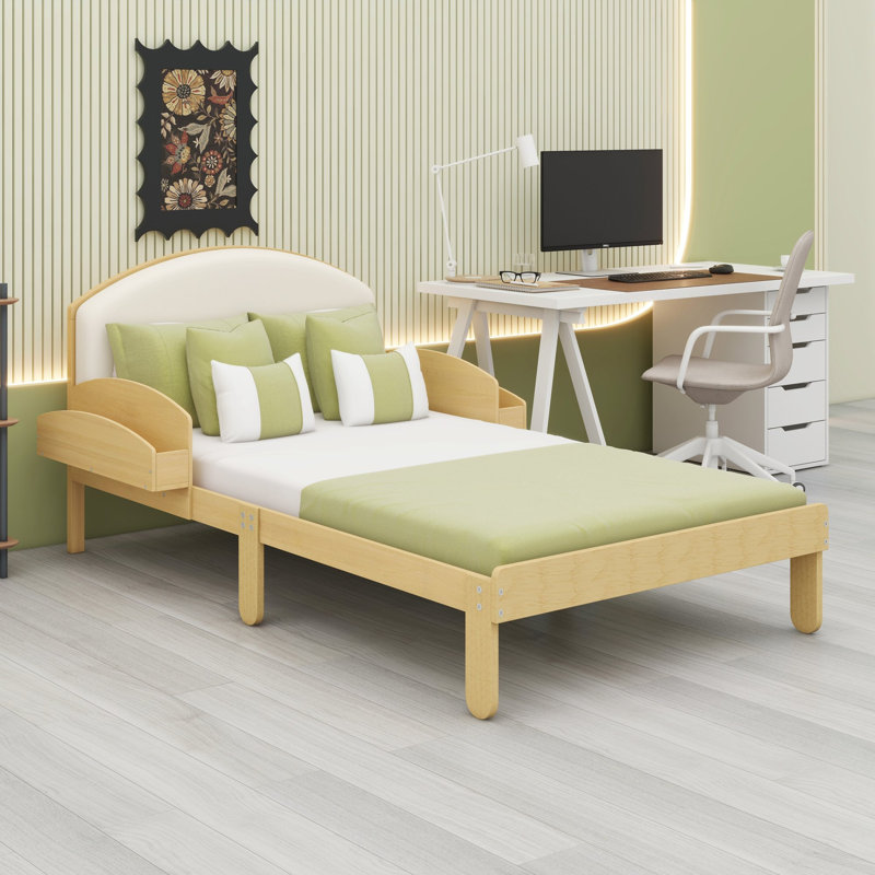 Cadre de lit plateforme avec tête de lit rembourrée incurvée et étagères de rangement intégrées pour chambres modernes, Twin