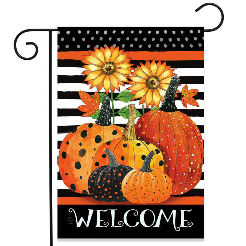 Drapeau de jardin citrouilles et rayures, Automne orange/blanc/noir