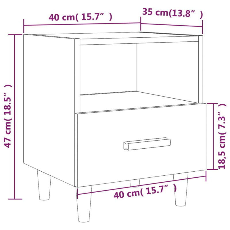 Rasen 2 Drawer Bedside Table, Gloss White