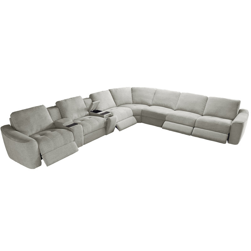 Upholstered Power Motion Modular 9-Piece 4-Recliner L-Sectional, with Wireless Charging & USB ports & Storage