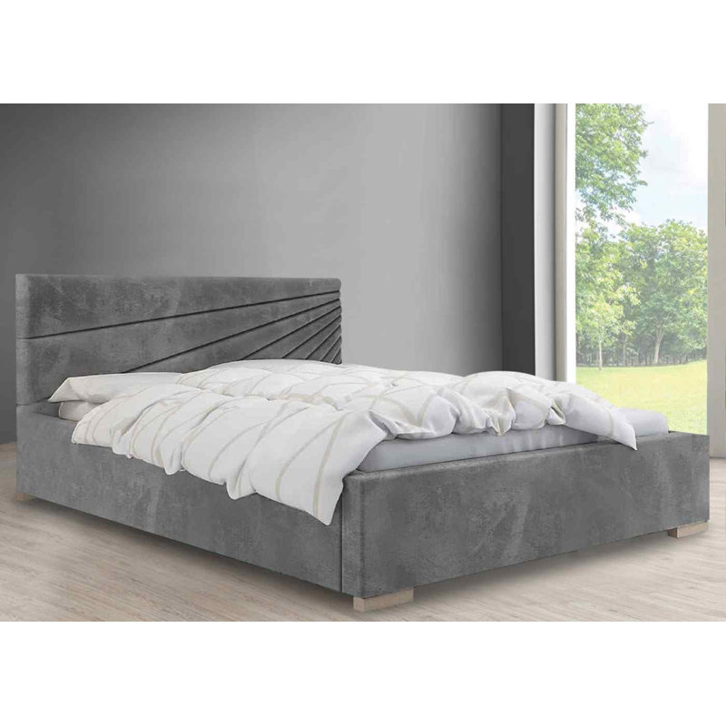 Upholstered Velvet Bed, Kingsize (5'), Grey