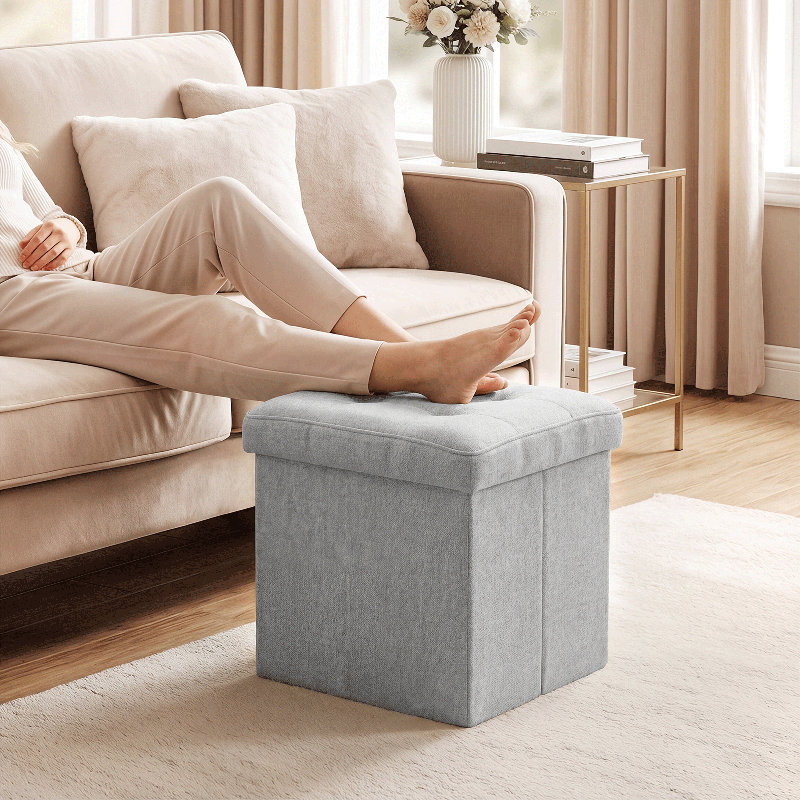15" Folding Storage Ottoman, Upholstered Tufted Foldable Footstool With Padded Seat For Living Room Bedroom, Gray