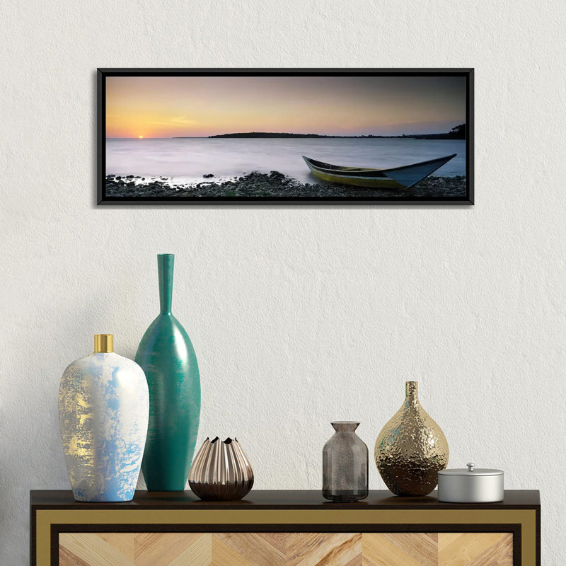 Bateau panoramique au bord du lac, lac Victoria, vallée du Grand Rift, Kenya, reproduction de photo sur toile, Cadre noir