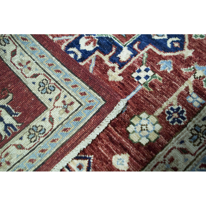 Chemin de table rouge et bleu clair noué à la main de haute qualité
