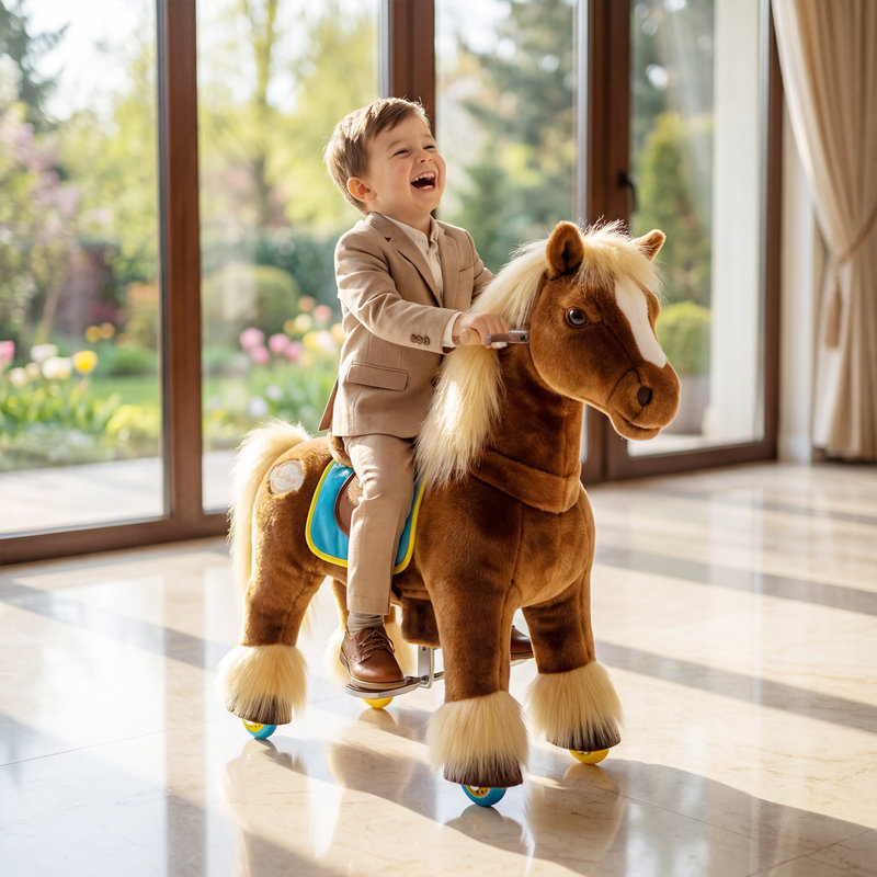 Cheval d'équitation brun modèle X, H 29,9 po x l 12,8 po x P 30,7 po