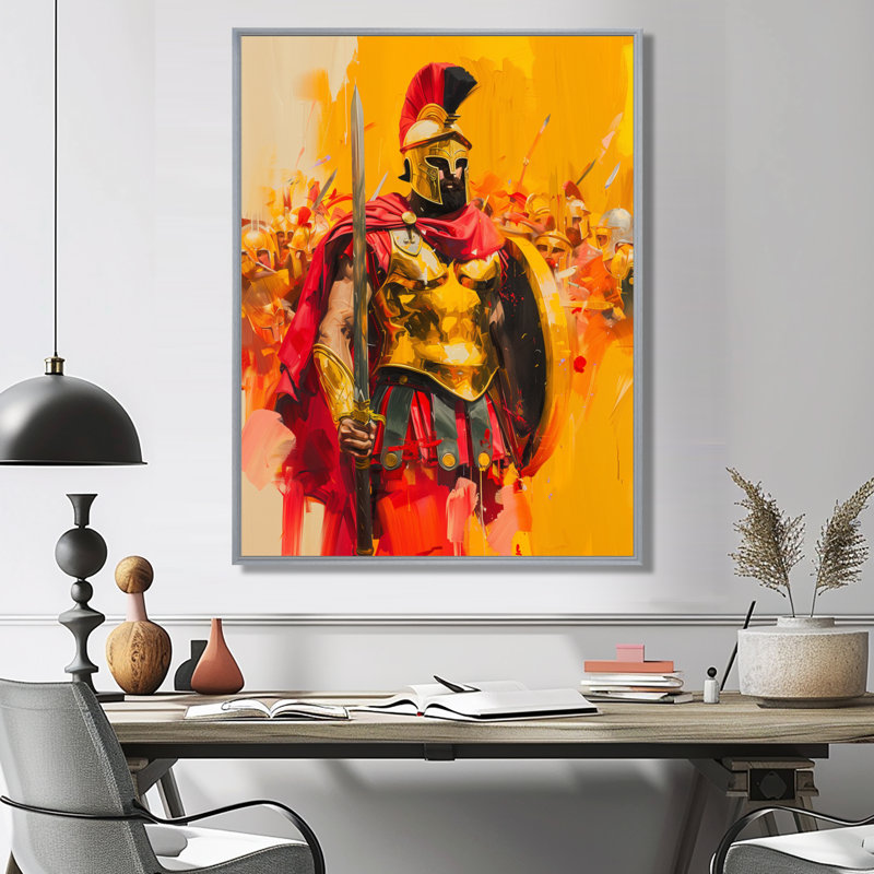 Spartan Leonidis King Warriors In Grèce II - décoration murale armée, Toile argentée avec cadre flottant