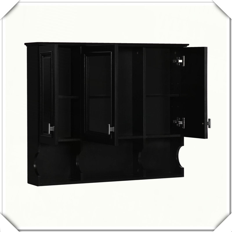 Armoire à pharmacie murale avec tablettes ouvertes, Noir