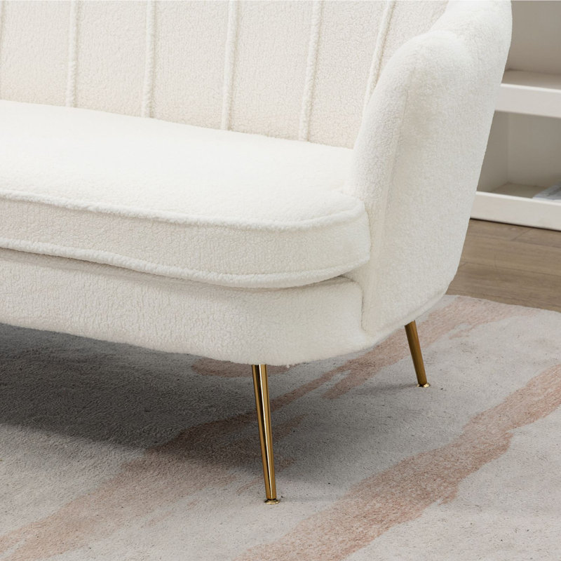 Shay 59.2" Flared Arm Curved Loveseat, Ivory Boucle