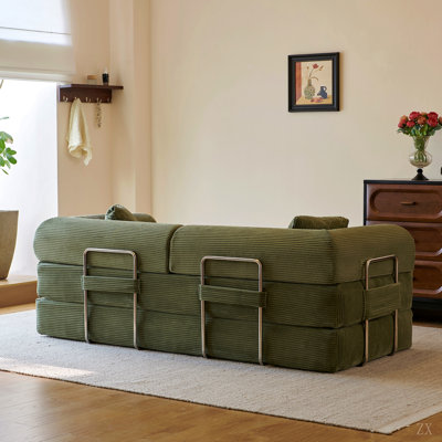 Canapé à compression de 78,8 po, canapé-lit convertible au sol avec accoudoirs avec dossier coussiné, canapé-lit futon confortable, causeuse modulaire désossée, tissu en velours côtelé, pour le salon, la chambre à coucher