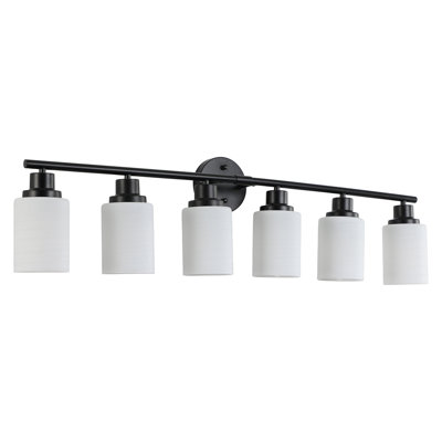 39" Modern 6-Light Vanity Bathroom Mirror Light, Frosted White Glass With Black Iron Frame, Contemporary Wall Sconce For Bedroom, Bathroom, And Dressing Room (No Bulbs)