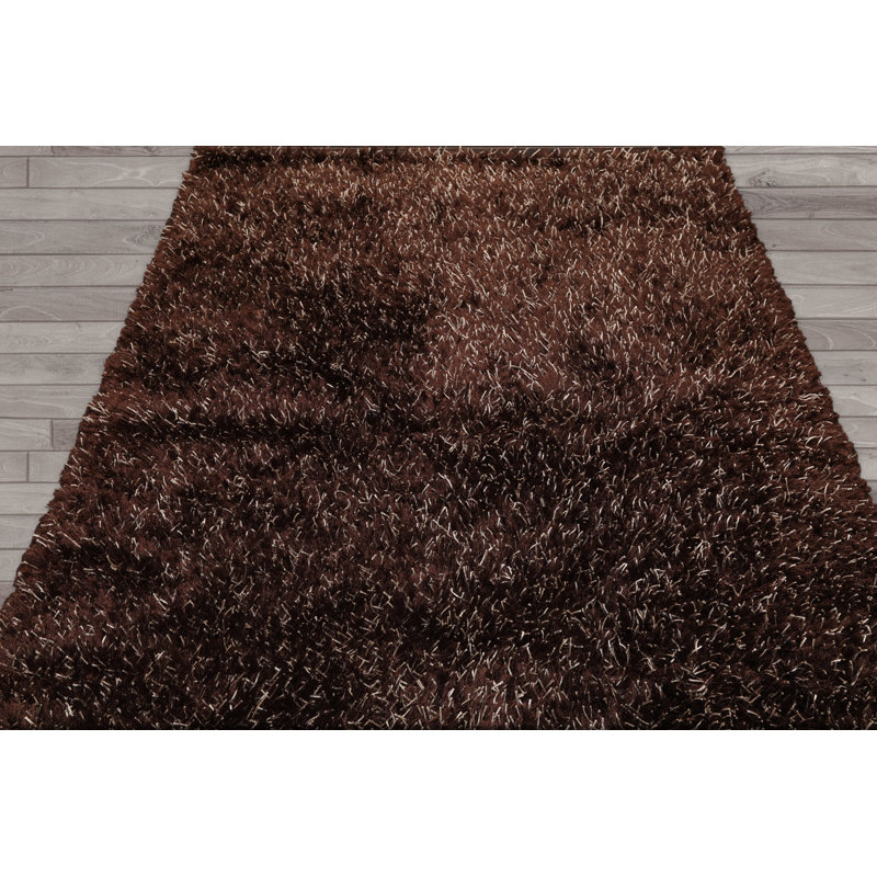 Tapis multicolore en polyester à poils longs fabriqué à la main chocolat, blanc, Rectangle 10 pi x 14 pi