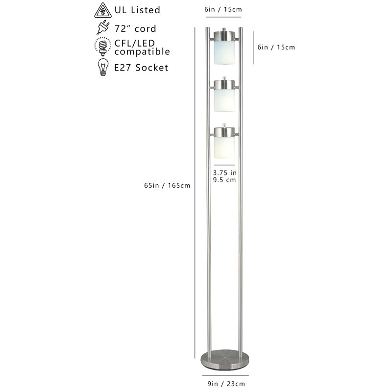 65"H 3-White-Head With Two Way Adjustable Floor Lamp (1 Pc/Ctn/ 1.10 Cu Ft/12.32 G.W. Lbs)