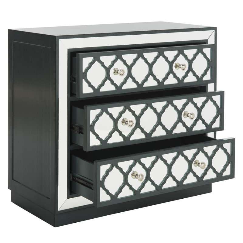 Commode décorative 3 tiroirs à miroir Glacaeu, Sarcelle acier