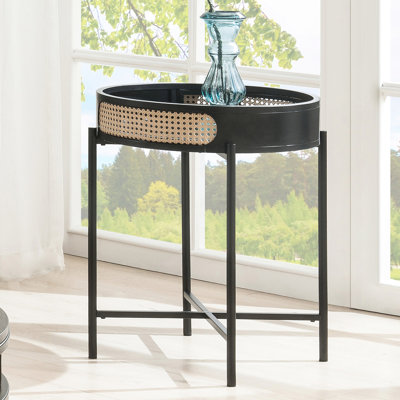 Table de bout ronde avec plateau ouvert, pieds en métal noir, insert et rangement pour café ou bout, 22 po x 22 po x 24 po, plateau de table de 17 lb, compartiment