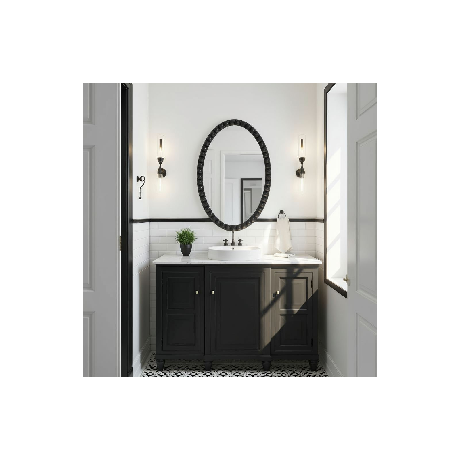 Varsha Oval Glossy Navy Mirror, Black