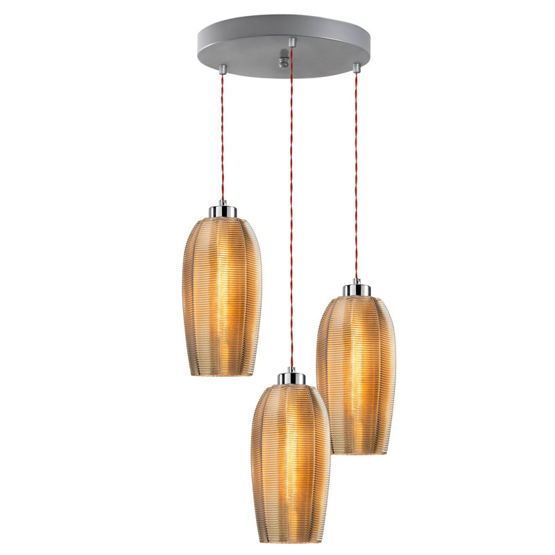 Luminaire suspendu géométrique à 3 lumières Nojus, Bronze, Argent / rouge
