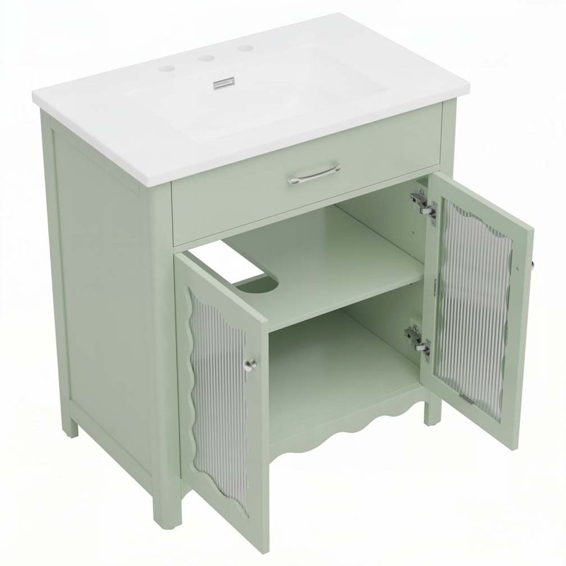 Meuble-lavabo 31 po avec verre trempé, Vert