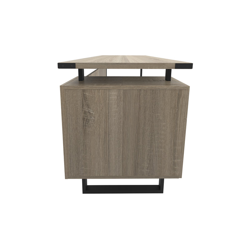 Mirella SOHO Desk With Built-In Pedestal, Brown, Left Hand Return