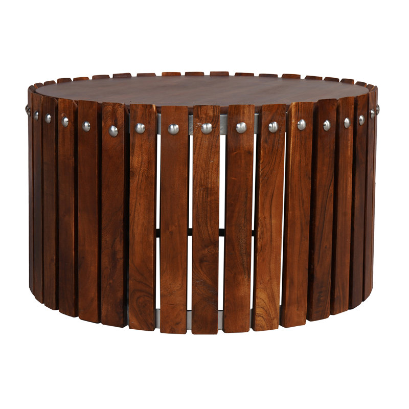  Table centrale en bois d'acacia fabriquée à la main avec rivets décoratifs - L 31 po