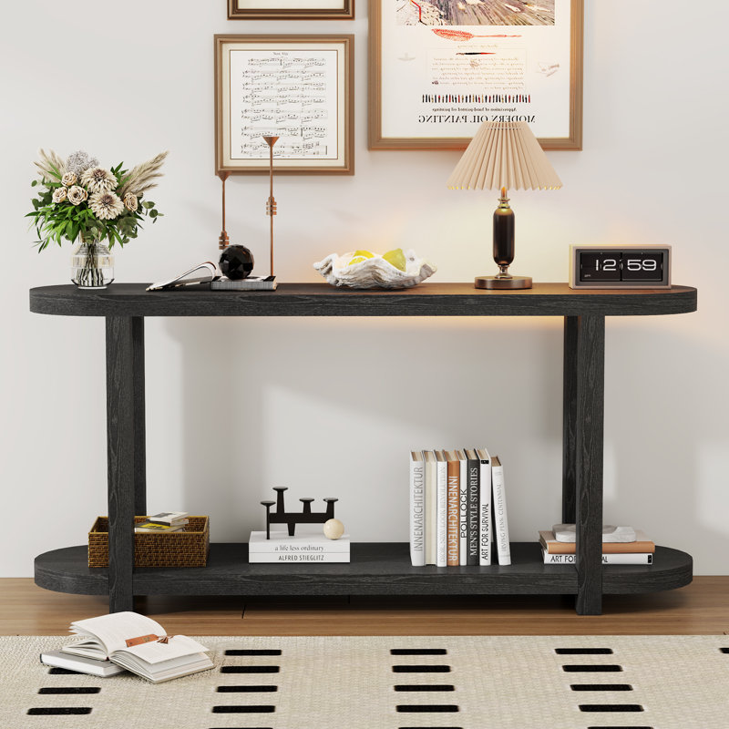 U_style modern minimalist ash veneer console table with streamlined design, ideal for entryway, living room, and study