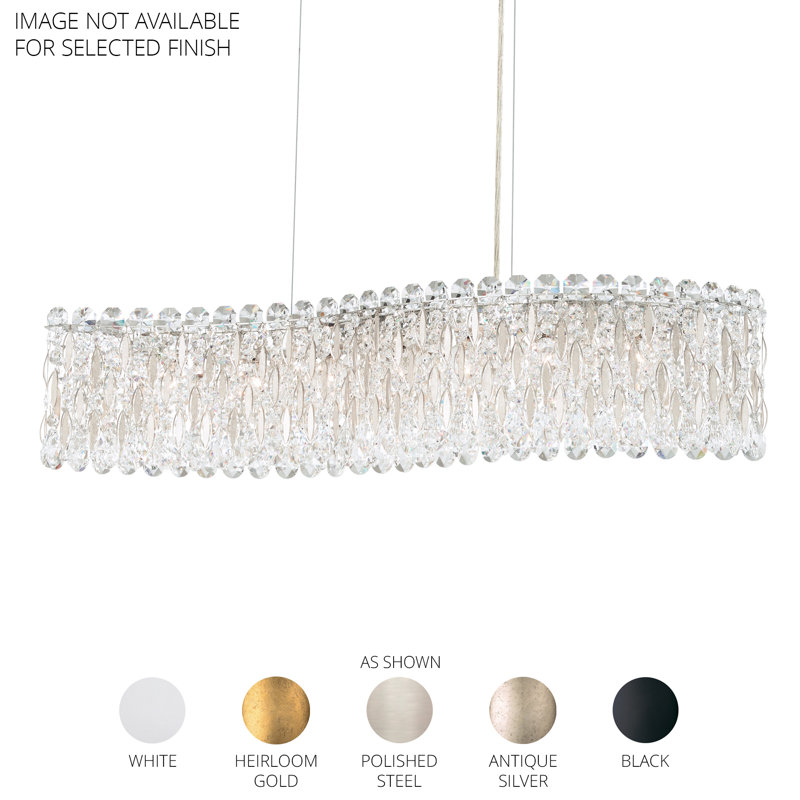 Sarella 7 Light 33in Linear Chandelier in Polished Stainless Steel with Clear Radiance Crystals, White, Chinese (K9)