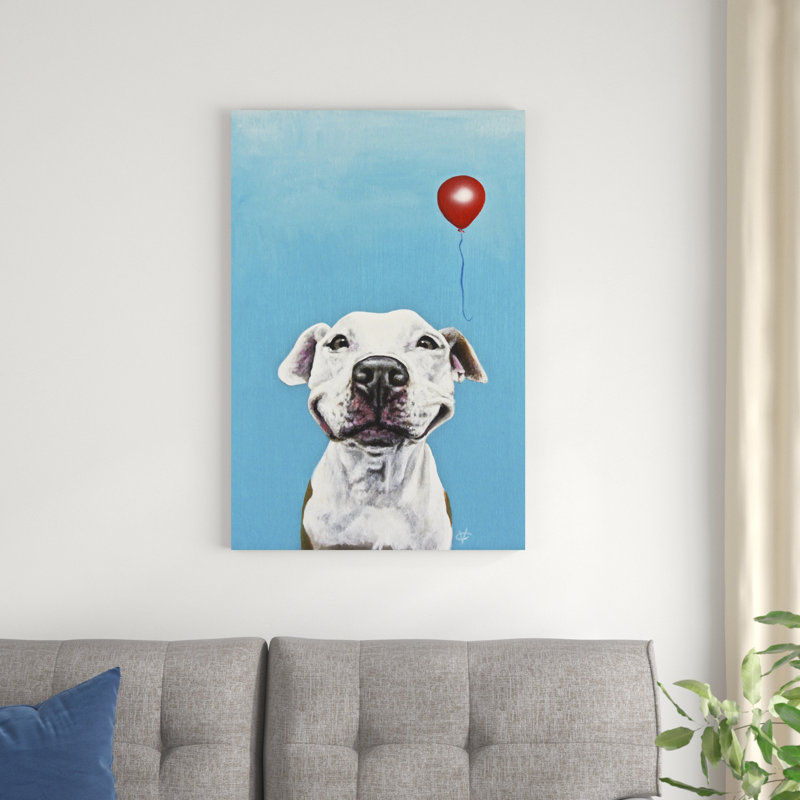 «Party Dog V» par Victoria Coleman - peinture sur toile tendue, H 36 po x l 24 po x P 1,25 po