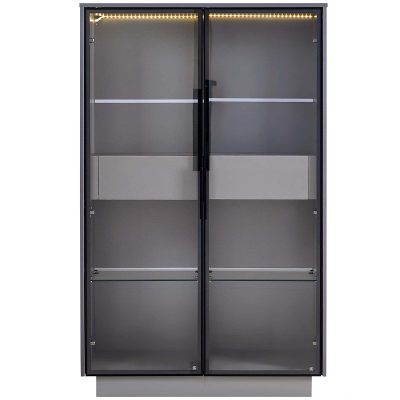 LED-lit 60.6'' Display Cabinet with Glass Door & Two Drawers for Modern Storage