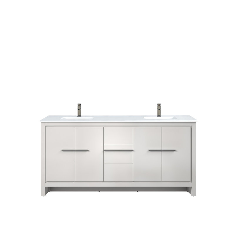 72 po Meuble-lavabo blanc avec robinet à quartz et métal - fermeture en douceur, grande surface de tablette, robinet, généreux
